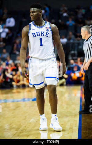 Duke Blue Devils vorwärts Zion Williamson (1) Während der ACC College Basketball Turnier Spiel zwischen den Syracuse Orange und die Duke Blue Devils im Spectrum Center am Donnerstag, den 14. März 2019 in Charlotte, NC. Jakob Kupferman/CSM Stockfoto