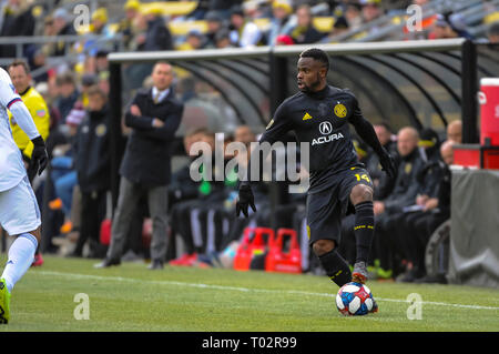 Samstag, 16. März 2019: Columbus Crew SC defender Waylon Francis (14) in der ersten Hälfte der Partie zwischen FC Dallas und Columbus Crew SC an MAPFRE Stadium, in Columbus, OH. Pflichtfeld Foto: Dorn Byg/Cal Sport Media. Columbus Crew SC 1 - FC Dallas 0 Stockfoto