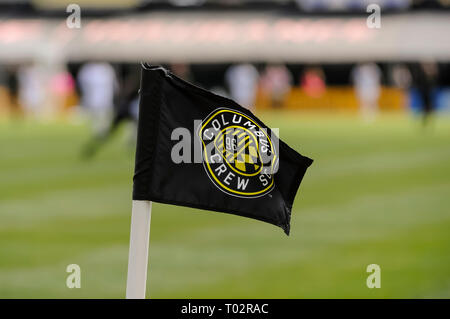 Samstag, 16. März 2019: Columbus Crew SC Fahne in den Wind in der zweiten Hälfte der Partie zwischen FC Dallas und Columbus Crew SC an MAPFRE Stadium, in Columbus, OH. Pflichtfeld Foto: Dorn Byg/Cal Sport Media. Columbus Crew SC 1 - FC Dallas 0 Stockfoto