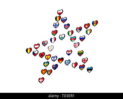 Europa Flaggen aus Stern auf weißem Hintergrund. Song Contest. Abbildung: Stockfoto