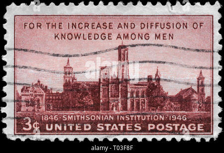 USA - ca. 1946: einen Stempel in den USA gedruckten zeigt, Smithsonian Institution, Jahrestag der Gründung, ca. 1946 Stockfoto