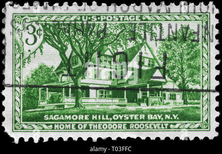 USA - ca. 1953: einen Stempel in den USA gedruckten zeigt Home von Theodore Roosevelt, Eröffnung der Sagamore Hill, ca. 1953 Stockfoto