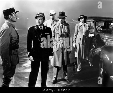 CLAUDE RAINS, PAUL HENREID, Humphrey Bogart, Ingrid Bergman, Casablanca, 1942 Stockfoto