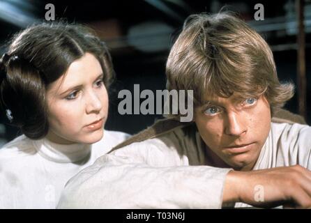 CARRIE Fisher, Mark Hamill, Star Wars: Episode IV - Eine neue Hoffnung, 1977 Stockfoto