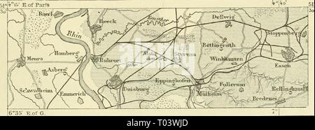 Die Erde und ihre Bewohner. . Earthitsinhabita 386 recl Jahr: 1883 RHEINPREUSSEN. 213 Deutschland, aber es ist durch die kohlebecken der Fsme E, ubr, die wahre Lancashire von Preußen, wo Stadt drückt auf die Stadt, und das Netz der Eisenbahnen ist die meisten verwirrende übertroffen. Elherfeld (80,589 Einwohner) und Barkeeper (86,502 Einwohner) wurden kleine Dörfer vor einem Jahrhundert, aber jetzt für 5 Meilen entlang dem Tal der Wupper. Die Interessen der Bewohner sind fast ausschließlich in der Herstellung von Seide, Baumwolle und Bänder, in Werken und anderen gewerblichen Einrichtungen. Barm Stockfoto