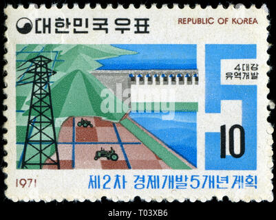 Briefmarke aus Südkorea in der zweiten Fünfjahresplan von 1971 Stockfoto