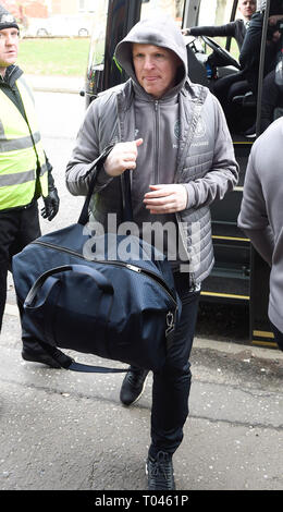 Keltischer Manager Neil Lennon kommt, bevor die Ladbrokes Scottish Premier League Spiel im Stadion Kilmac, Dundee. Stockfoto