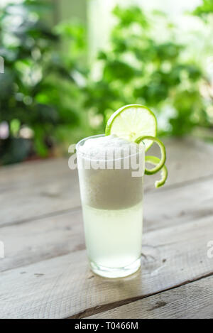 Ei Gin Fizz Cocktail mit Limetten garnieren. Die Gin Fizz Drink mit Zutaten und Bar. Stockfoto