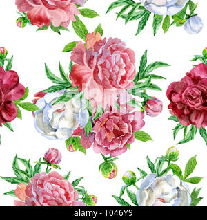 Nahtlose Muster mit päonien Blüten. Moderne floralen Muster für Verpackungen, Textilien, Tapeten, Drucken, Geschenkpapier, Begrüßung oder Hochzeit Hintergrund. Stockfoto