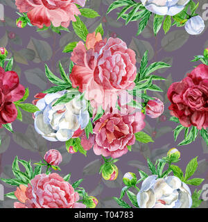 Nahtlose Muster mit päonien Blüten. Moderne floralen Muster für Verpackungen, Textilien, Tapeten, Drucken, Geschenkpapier, Begrüßung oder Hochzeit Hintergrund. Stockfoto