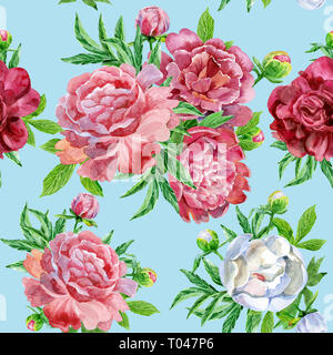 Nahtlose Muster mit päonien Blüten. Moderne floralen Muster für Verpackungen, Textilien, Tapeten, Drucken, Geschenkpapier, Begrüßung oder Hochzeit Hintergrund. Stockfoto