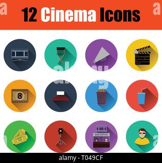 Satz von Kino Symbole. Voller Farbe mit Schatten flache Bauform. Vector Illustration. Stock Vektor