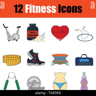 Das Symbol "Fitness" eingestellt. Voller Farbe mit Kontur Design. Vector Illustration. Stock Vektor