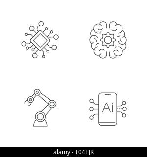 Ai, Robotik, künstliche Intelligenz Icon Set. Editierbare Schlaganfall. EPS 10. Stock Vektor