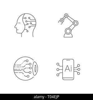 AI Symbole gesetzt. Künstliche Intelligenz Symbole. Editierbare Schlaganfall. EPS 10. Stock Vektor