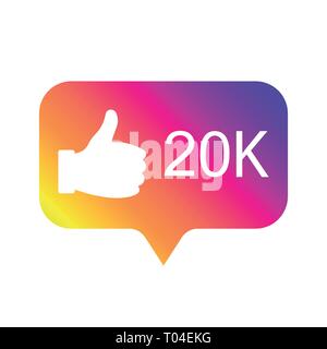 Gegendarstellung Symbol, Farbverlauf. Follower. Symbol wie 20 K. Instagram 20000 wie Symbol. Social Media 20 K wie. Vector Illustration. EPS 10. Stock Vektor