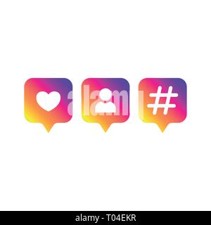 Social Media modern, wie, Follower, Hashtag gradient Farbe. Wie, Nachfolger, "Kommentar", Icon, Symbol, Ui, App, Web. Vector Illustration. EPS 10. Stock Vektor