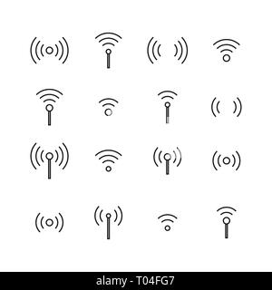 Satz drahtloser Symbole mit verschiedenen Ebenen der Kommunikation von der dünnen Linie. Flat, Vector Illustration. Stock Vektor