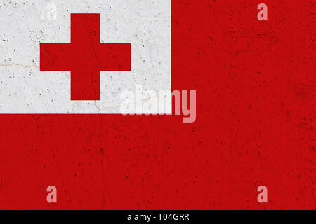 Tonga Flagge auf der Betonwand. Patriotische grunge Hintergrund. Nationalflagge von Tonga Stockfoto