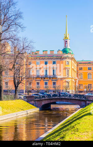Michailowski Schloss. Historisches Gebäude. Sehenswürdigkeiten von St. Petersburg. April 23, 2018, Russland, St. Petersburg. Stockfoto