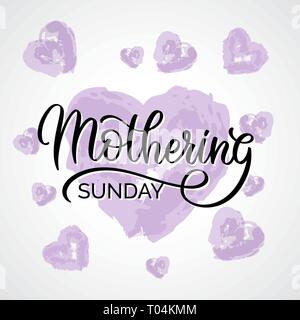 Das Bemuttern Sonntag text-Vektor Grußkarte. Typografie, Kalligrafie, Schriftzug. Hand-schriftlich auf Aquarell Herzen. Vektor für Banner, Flyer. Stock Vektor