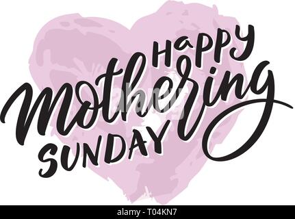 Das Bemuttern Sonntag text-Vektor Grußkarte. Typografie, Kalligrafie, Schriftzug. Hand-schriftlich auf Aquarell Herzen. Vektor für Banner, Flyer. Stock Vektor