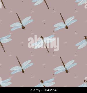 Libellen und Löwenzahn Samen nahtlose Vektor Muster. 10 eps Stock Vektor