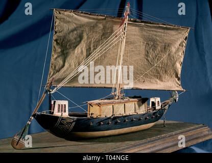 MAQUETA DE BARCO EGIPCIO DE VELA CUADRADA. Lage: Museo Naval / MINISTERIO DE MARINA. MADRID. Spanien. Stockfoto