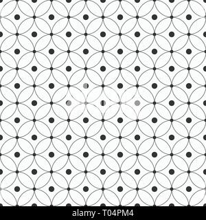 Zusammenfassung nahtlose Muster der überlappenden Kreisen. Lineare Raster mit Punkten in Knoten und Kreise. Moderne, elegante Textur. Wiederkehrende geometrische Fliesen. Stock Vektor
