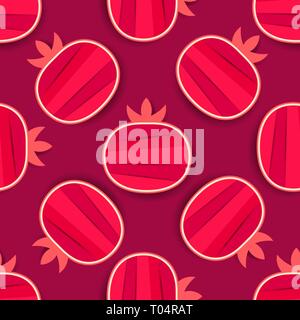 Granaten nahtlose Muster. Hintergrund der roten Granaten. Vector Illustration. Granatapfel Hintergrund. Stock Vektor