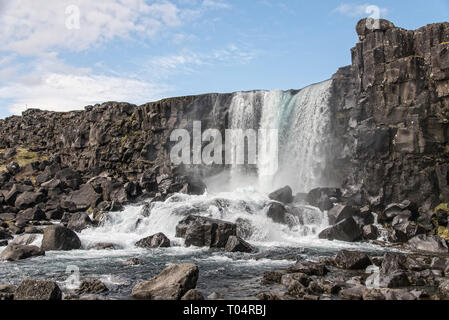 Öxarárfoss/Oxararfoss Wasserfall in Þingvellir National Park, Island. Stockfoto