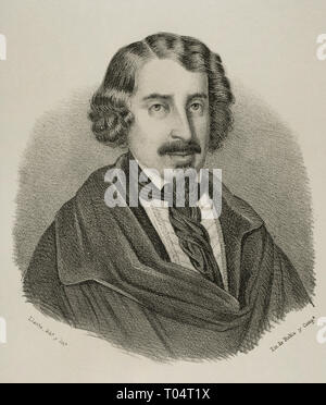 José de Espronceda (1808-1842). Romantische spanischer Dichter. Zeichnung von Llanta (1839-1904). Die Lithographie. Cronica de España, Historia y Ilustrada Descriptiva de Sus Provincias. Extremadura, 1870. Stockfoto