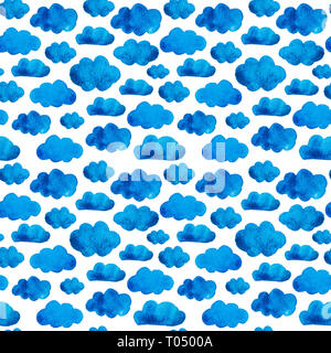 Nahtlose Muster mit blau Aquarell Wolken Stockfoto