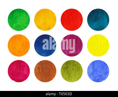 Rainbow aquarell Kreise auf weißem Hintergrund Stockfoto