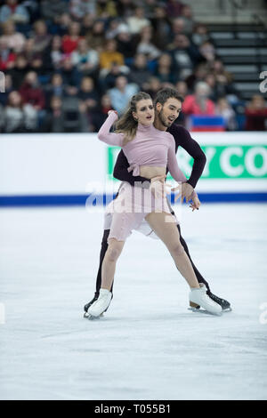 Gabriella Papadakis und Guillaume Cizeron aus Frankreich während der europäischen Meisterschaften Stockfoto