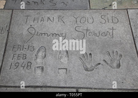 Jimmy Stewart, Hand, Fuß Drucke, Manns (graumans) chinesischen Film Theater, Hollywood Boulevard, Los Angeles, Kalifornien, USA Stockfoto