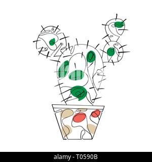 Kaktus in einem Topf. Lineare Art Vector Illustration Stock Vektor
