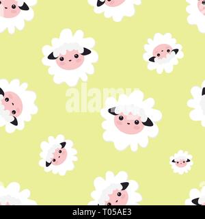 Textile Design, Wallpapers, Hintergründe und druckt, Verpackung. Vector Illustration nahtlose Schaf. grün Muster für Mädchen mit niedlichen Schafe. Stock Vektor