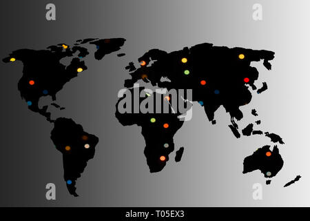 Etwa Weltkarte mit einem grauen Hintergrund dargestellt Stockfoto