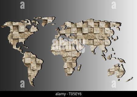 Etwa Weltkarte mit einem grauen Hintergrund dargestellt Stockfoto