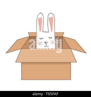 Lassen sie sich überraschen Craftboard Box mit Frohe Ostern Bunny. Vector Illustration. Stock Vektor