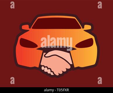 Vorderansicht des Auto mit Handschlag - Kreative Emblem Stock Vektor