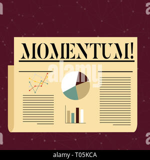 Konzeptionelle Handschrift zeigt an Schwung. Begriff Sinne Menge Bewegung in sich bewegenden Körper Produkt aus Masse und Geschwindigkeit bunte Layout Design Plan von T Stockfoto