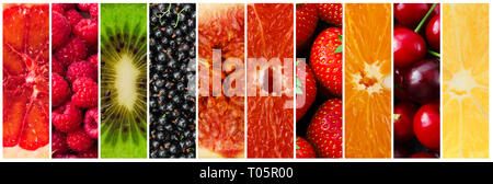 Collage aus frischen Früchten und Beeren panorama Stockfoto
