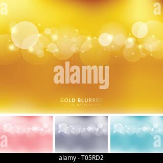 Abstrakte gold, rosa, grau, blau Farbe verschwommenen Hintergrund mit Kreisen bokeh und funkeln. Kopieren Sie Platz. Vector Illustration Stock Vektor