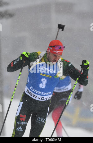 Östersund, Schweden. 17 Mär, 2019. 17. März 2019, Schweden, Östersund: Biathlon: Weltmeisterschaft, massenstart 15 km, Männer. Arnd Peiffer Deutschland in Aktion. Foto: Sven Hoppe/dpa Quelle: dpa Picture alliance/Alamy leben Nachrichten Stockfoto