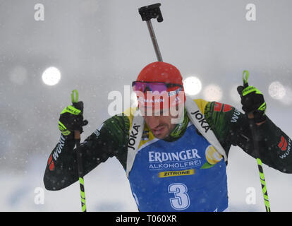 Östersund, Schweden. 17 Mär, 2019. 17. März 2019, Schweden, Östersund: Biathlon: Weltmeisterschaft, massenstart 15 km, Männer. Arnd Peiffer Deutschland in Aktion. Foto: Sven Hoppe/dpa Quelle: dpa Picture alliance/Alamy leben Nachrichten Stockfoto