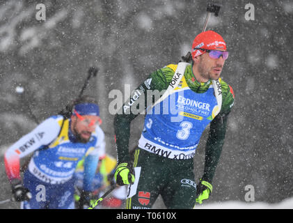 Östersund, Schweden. 17 Mär, 2019. 17. März 2019, Schweden, Östersund: Biathlon: Weltmeisterschaft, massenstart 15 km, Männer. Arnd Peiffer Deutschland in Aktion. Foto: Sven Hoppe/dpa Quelle: dpa Picture alliance/Alamy leben Nachrichten Stockfoto