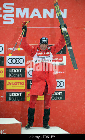 Schonach, Deutschland. 17 Mär, 2019. Nordic Ski/Kombination: Wm, single, normal Hill/10 km, Männer, Langlauf: Dritte platziert Bernhard Gruber aus Österreich ist auf dem Podium. Quelle: Patrick Seeger/dpa/Alamy leben Nachrichten Stockfoto