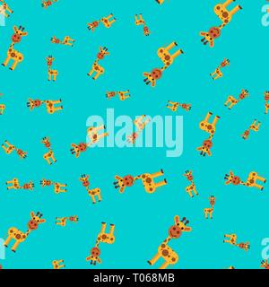 Nahtlose Muster der Giraffe. Vector Illustration im Cartoon Stil auf einem farbigen Hintergrund. Stock Vektor